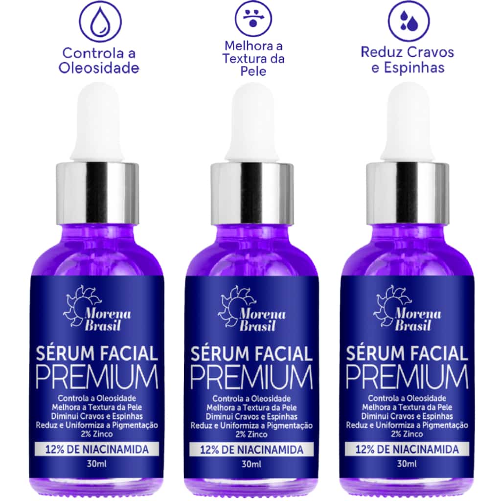 Kit 3X Sérum 12% Niacinamida + 2 % Zinco | Diminui cravos e espinhas 💜