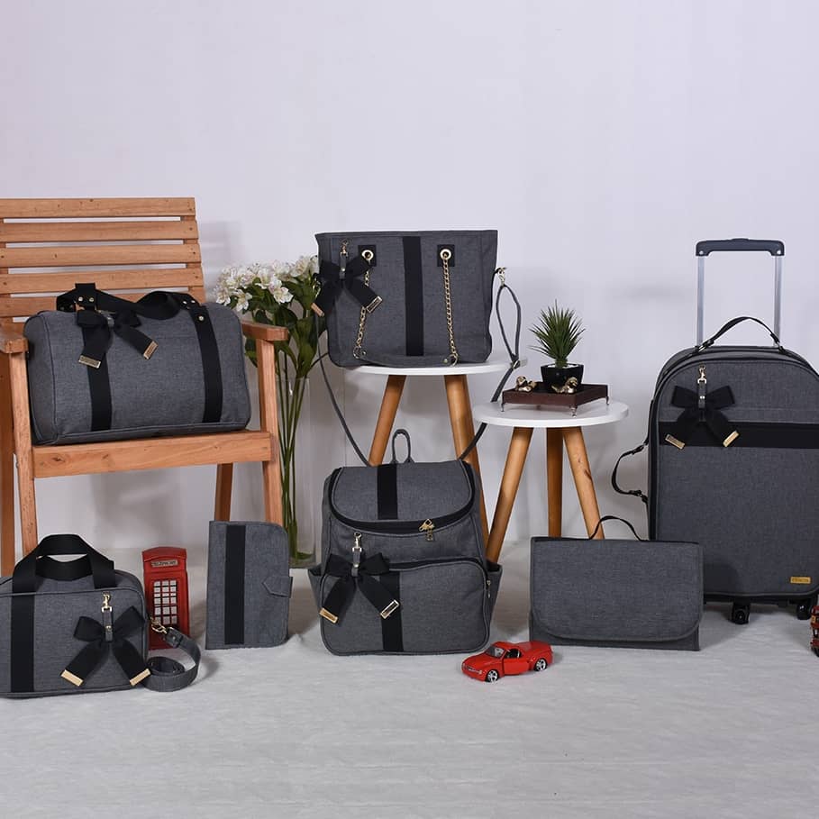 Kit Bolsa Maternidade Linho Preto - 07 Peças
