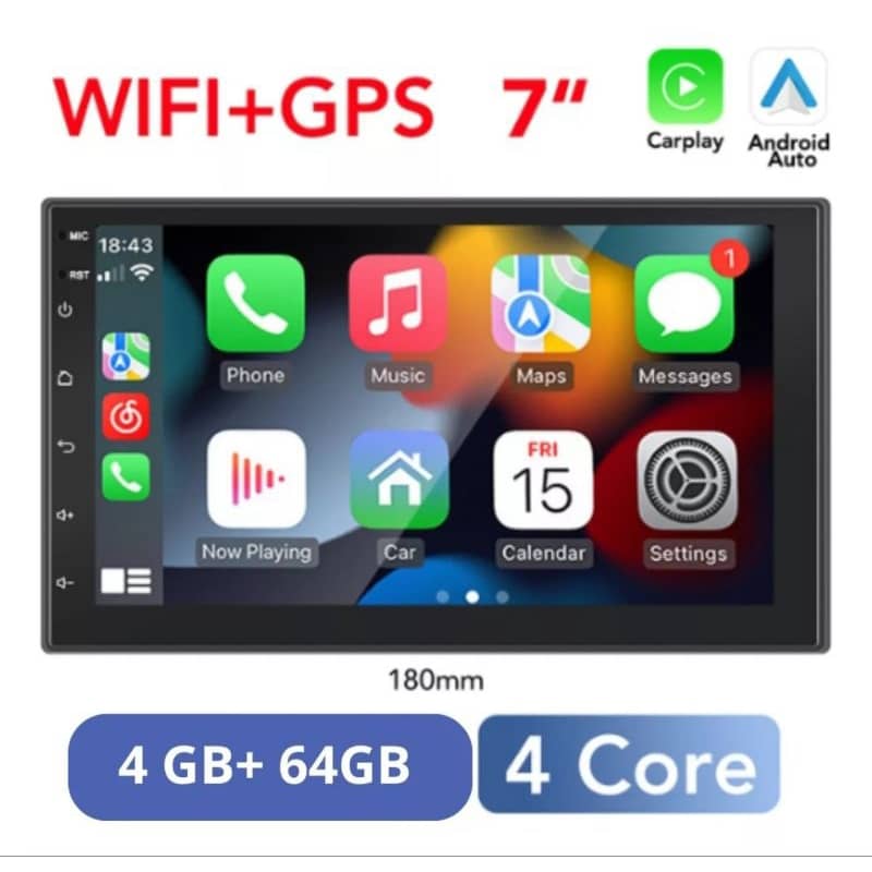 Central multimídia Android 14 2 Din 7 pol 4 / 64 gb 4 core Wifi Gps 100% Android Auto CarPlay 4 core