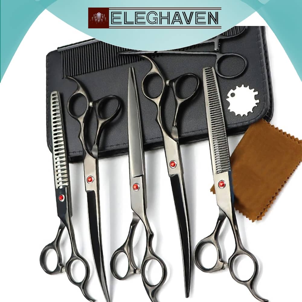 ELEGHAVEN>>7/5/2 PCS Pet Tesoura De Corte De Cabelo, Galvanizado Preto Pet Tesoura De Corte De Cabelo Set para Pet Groom