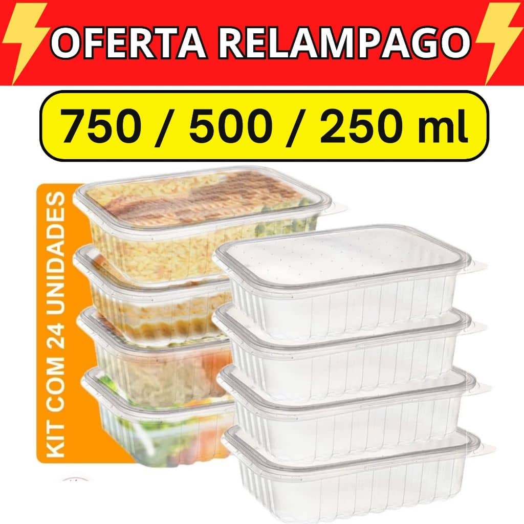 Kit 24 Unidades Pote Marmita para Freezer Microondas Fitness Comida Congelada Marmitex Organizador
