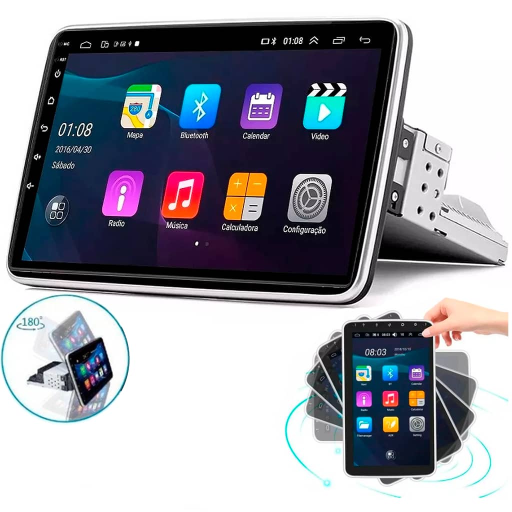 Central Multimidia 10 Pole Rotativa Giratoria Android Carplay 1 Din Gps Wifi Android Auto Bluetooth