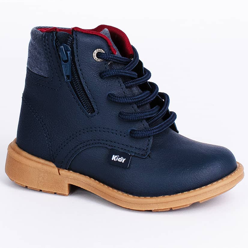 Bota Coturno Infantil Kidy com Zíper Azul Marinho Marrom Botinha Menino Inverno Confortável Leve