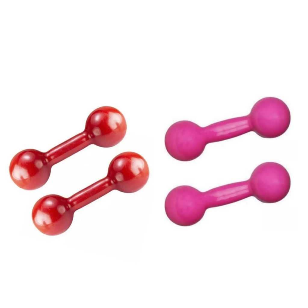 Kit Par de Halteres Vermelho 5kg + Halteres Cor Rosa 3kg