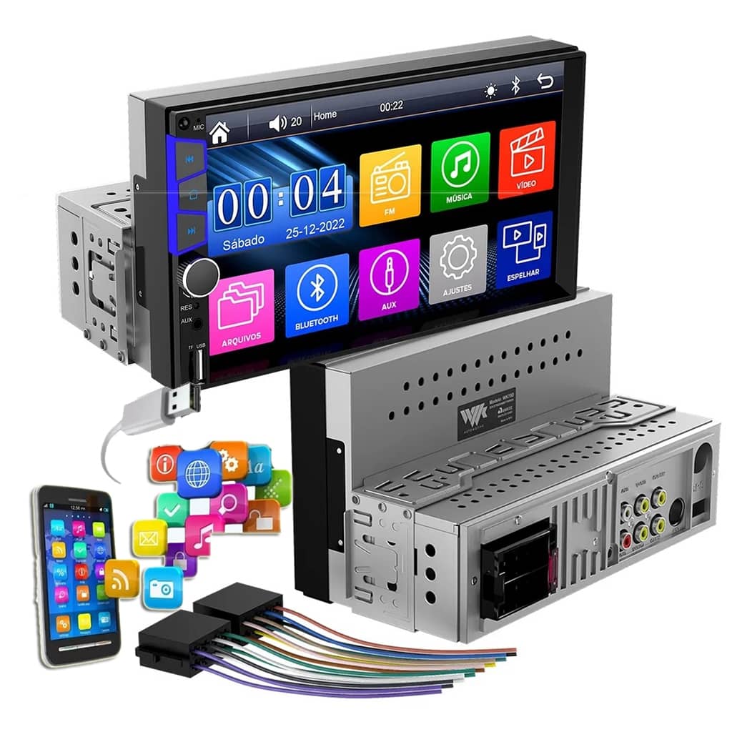 Central Multimídia Universal 1 din  Rádio De Carro  MP5 Video Player Bluetooth 7 Polegada Tela Sensível Ao Toque