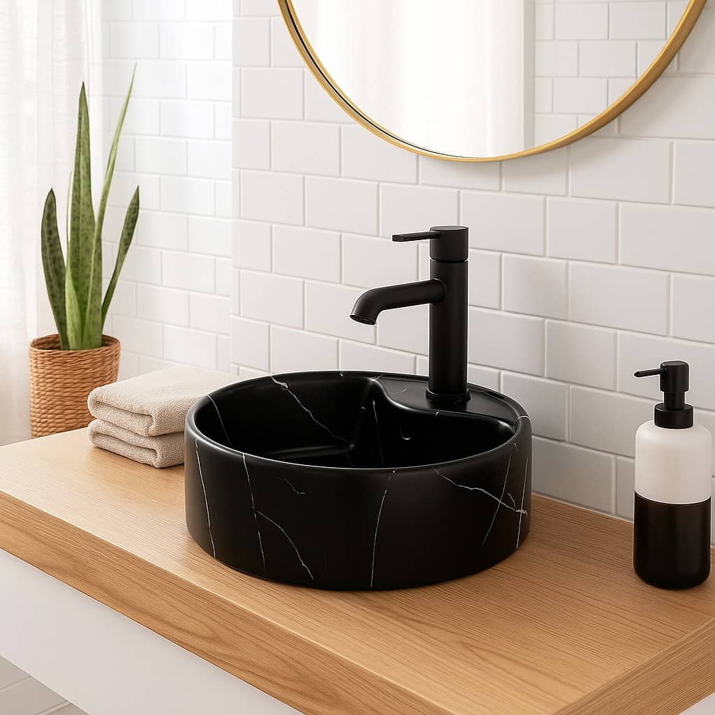 Cuba De Apoio Redonda Base Para Mesa 40cm Mármore Preto Everfort