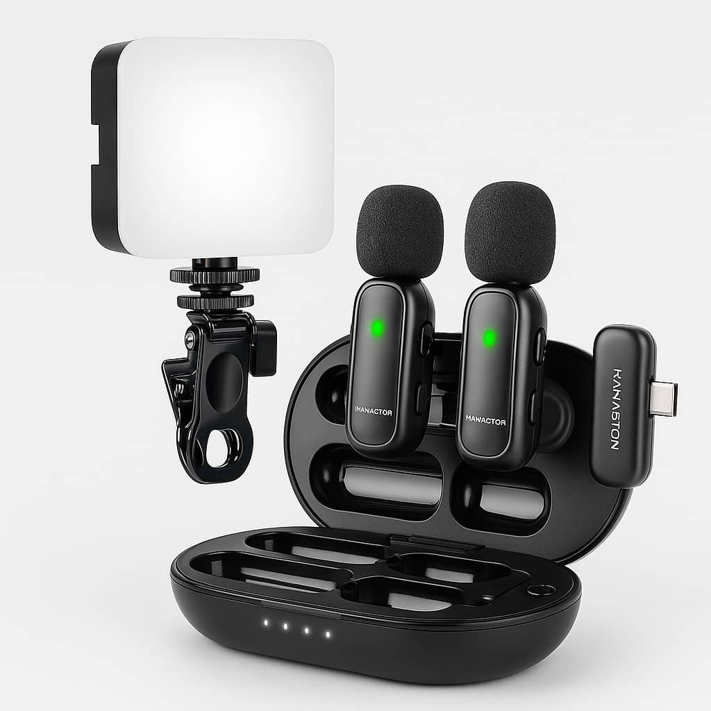 Kit Luz de LED para Vídeos + Microfone de Lapela Tipo-C 2 em 1 H'maston – Vlogs e Lives