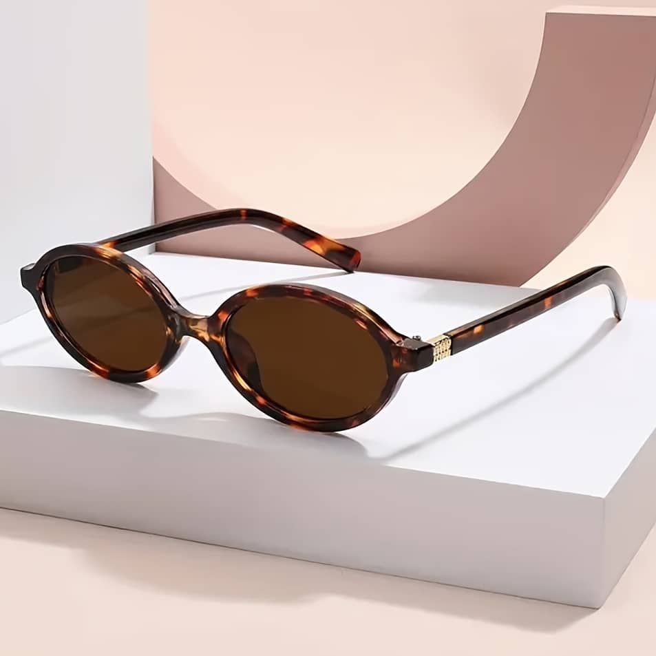Óculos de sol feminino oval retrô, padrão tartaruga, estilo moderno