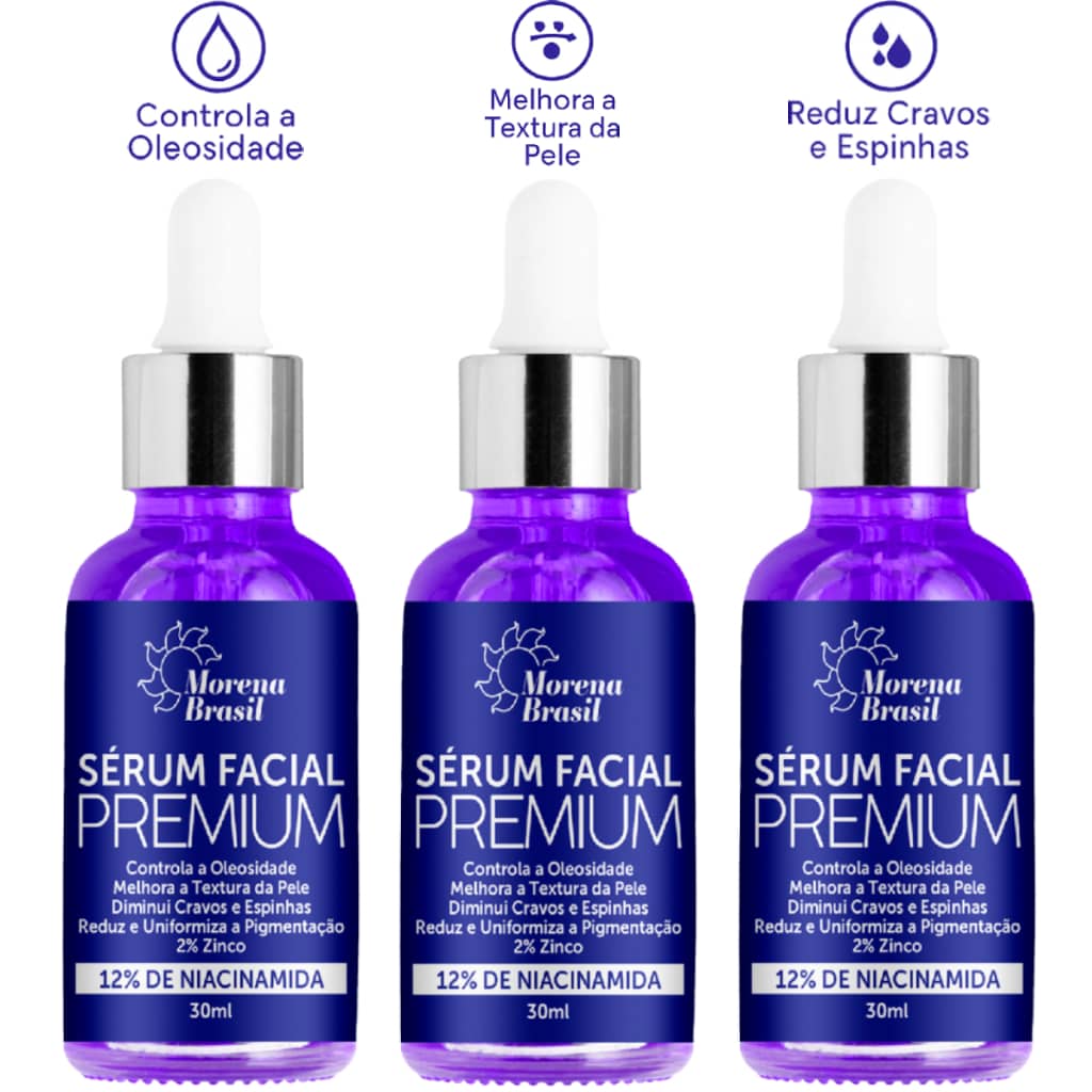 Kit 3X Sérum 12% Niacinamida + 2 % Zinco | Diminui cravos e espinhas 💜