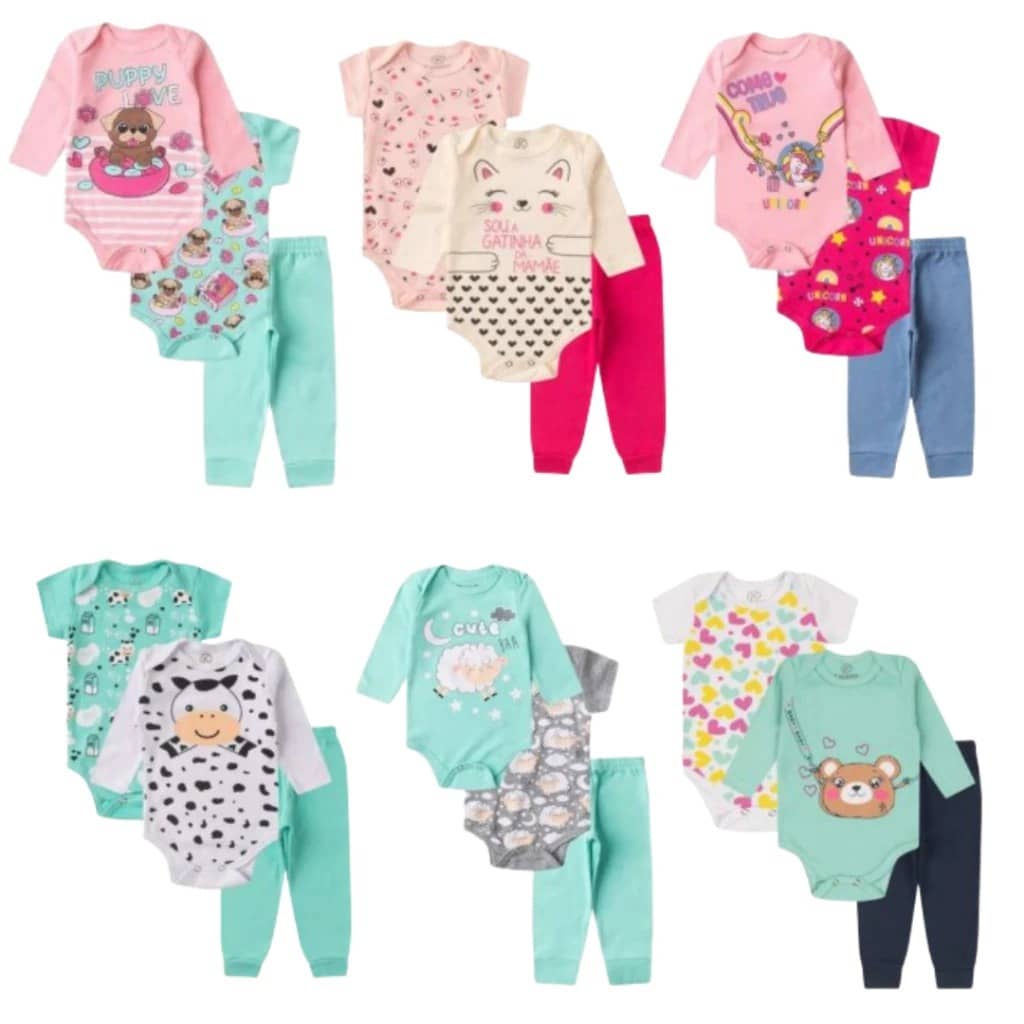 Kit Body Longo 12 Peças Menina Sortido (4 Kits De 3 Peças) inverno / verão Roupa de Menino