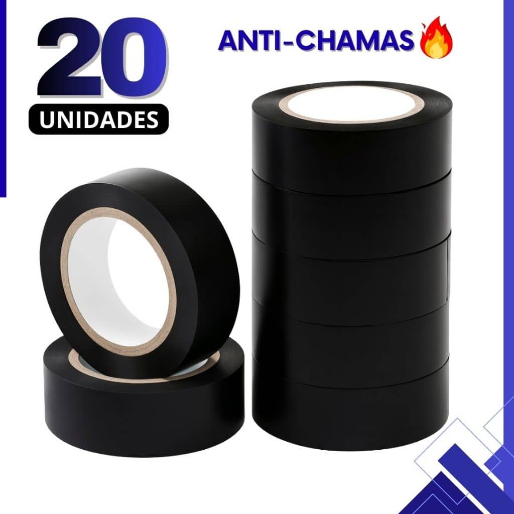 Kit 20 Fita Isolante Anti Chamas 5 Metros Para Reparos Elétricos Resistentes e Profissionais
