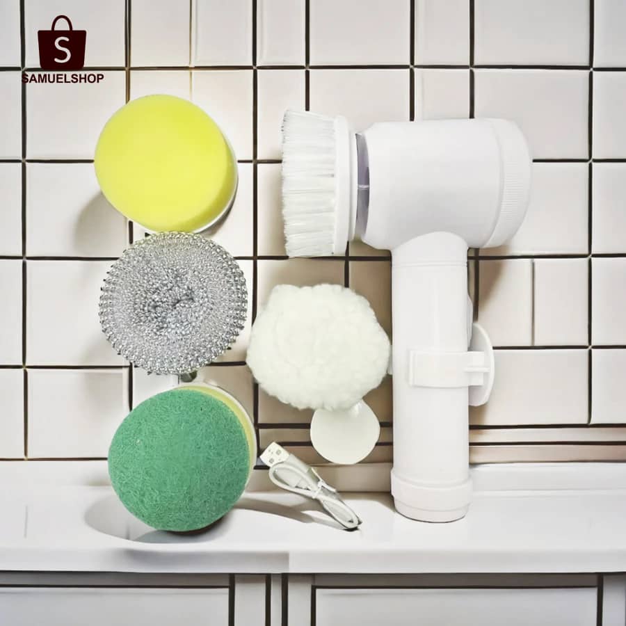 Kit Escova Elétrica de Limpeza 5 em 1 Sem Fio，Limpador Multiuso Prático para Cozinha e Banheiro