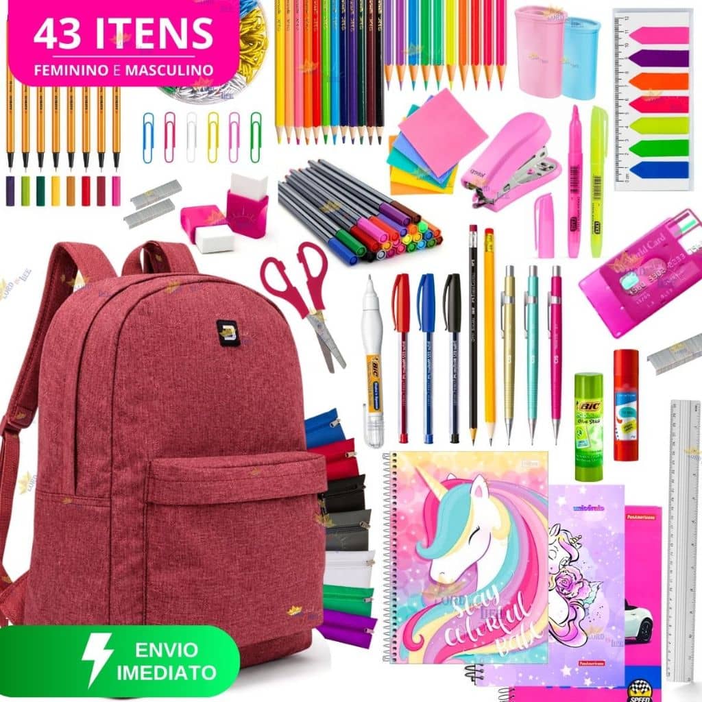 Material Escolar Feminino Completo Com Sem Mochila Escolar Feminina Estojo Escolar Feminino Borracha
