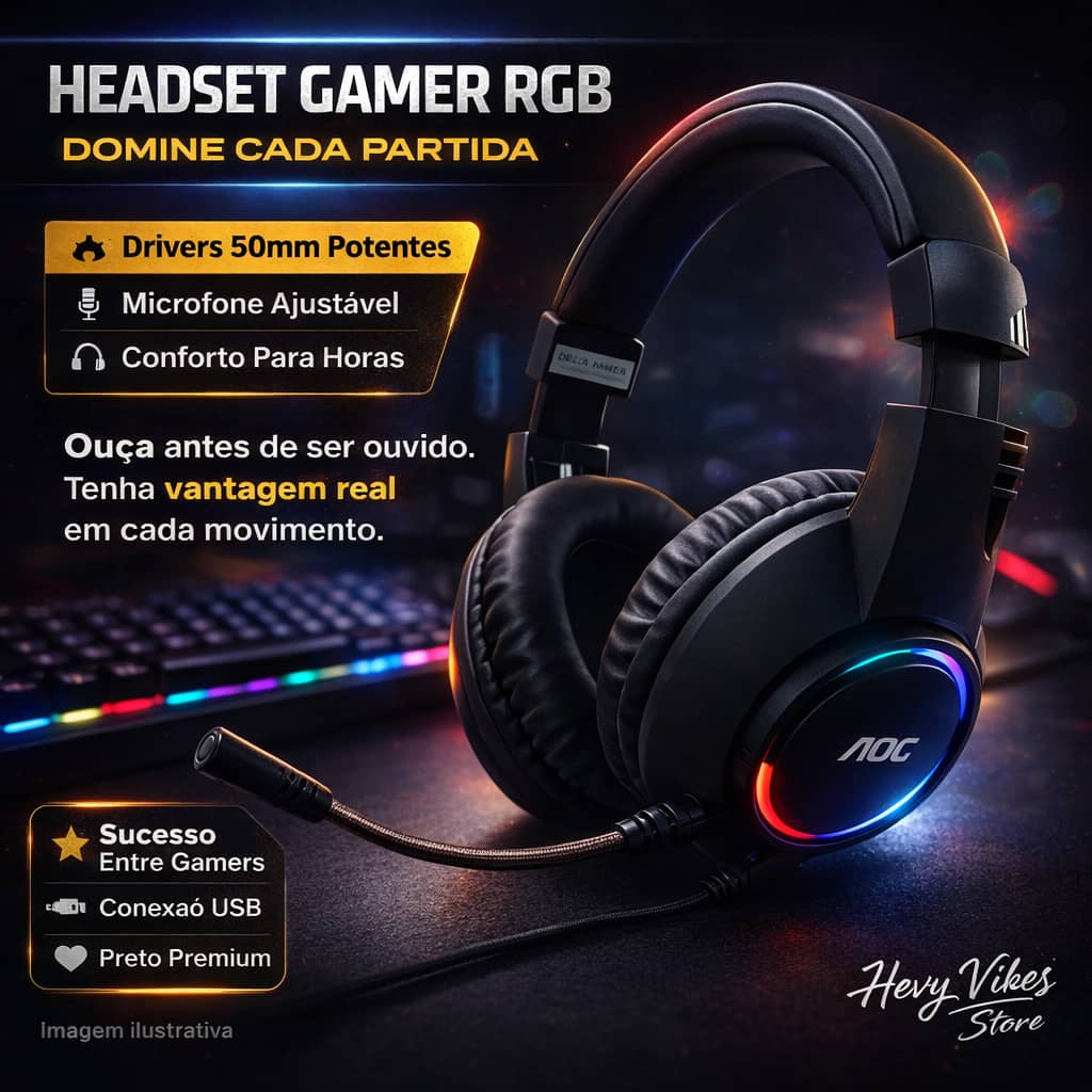 Headset Gamer RGB ACG2510 LED P2/P3 Microfone PC PS4 Xbox Series S/X Preto