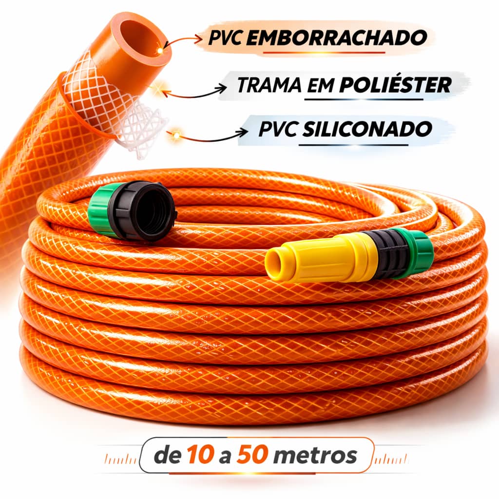 Mangueira Jardim Trançada Laranja 10 a 50 Metros  Mangueira Com Pronta para uso.
