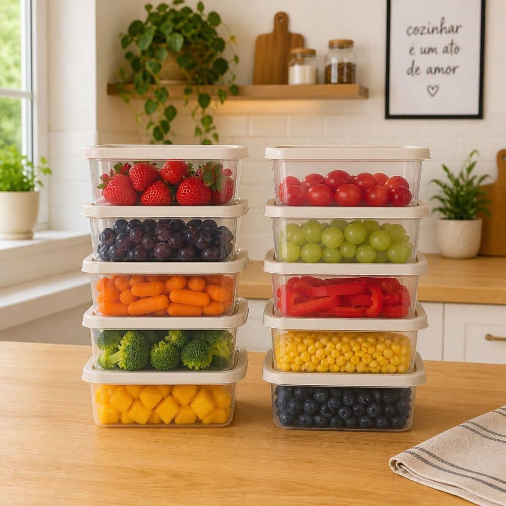 Potes Plástico, 800 ml Retangular Para Microondas Freezer Geladeira