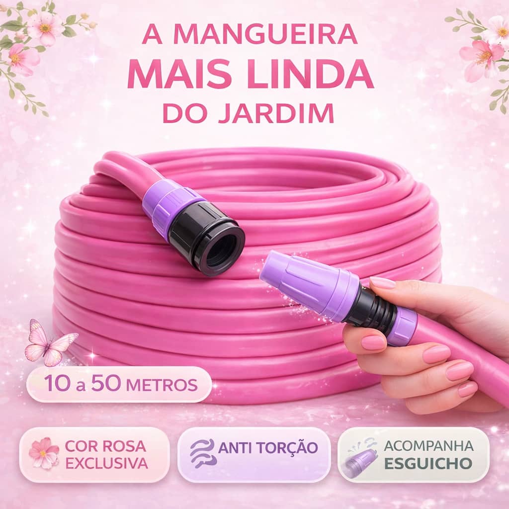 Mangueira Jardim Rosa Fosca Anti Torção Anti Dobras 10 a 50 Metros Mangueira Flexivel.