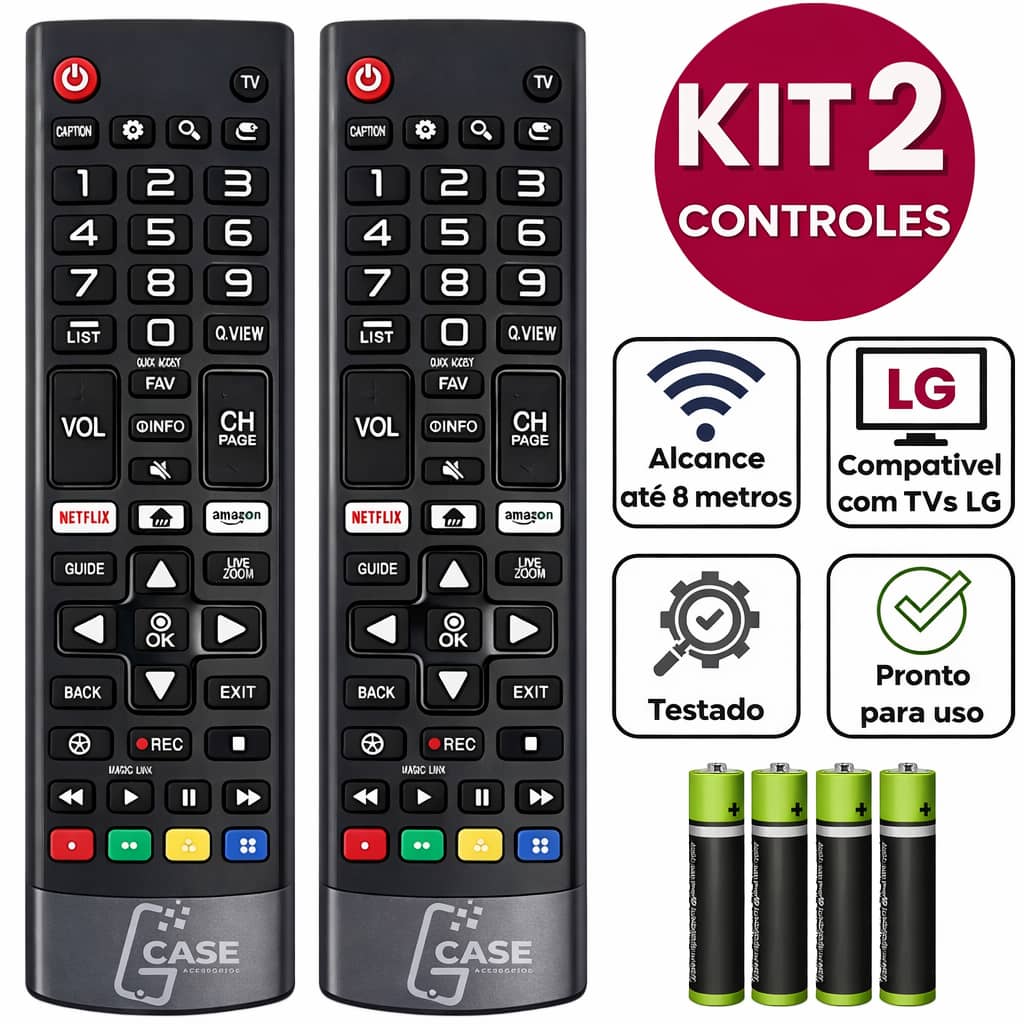 KIT Controle Remoto Para TV LG Generico Compatível Smart 4K LED LCD 24 32 40 43 50 55 65 Polegadas