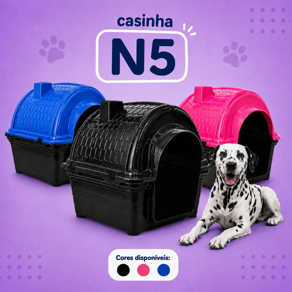 Casinha De Cachorro N5 Plástica Resistente Para Cães Pequenos e Médios Com Telhado Removível Preta Ou Rosa