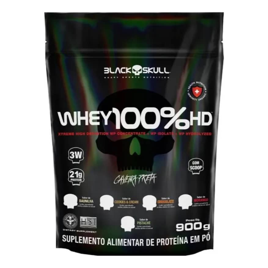 Whey Black Skull Refil Suplemento em Pó 100% Hd  - 900g Wpc Wpi E Wph