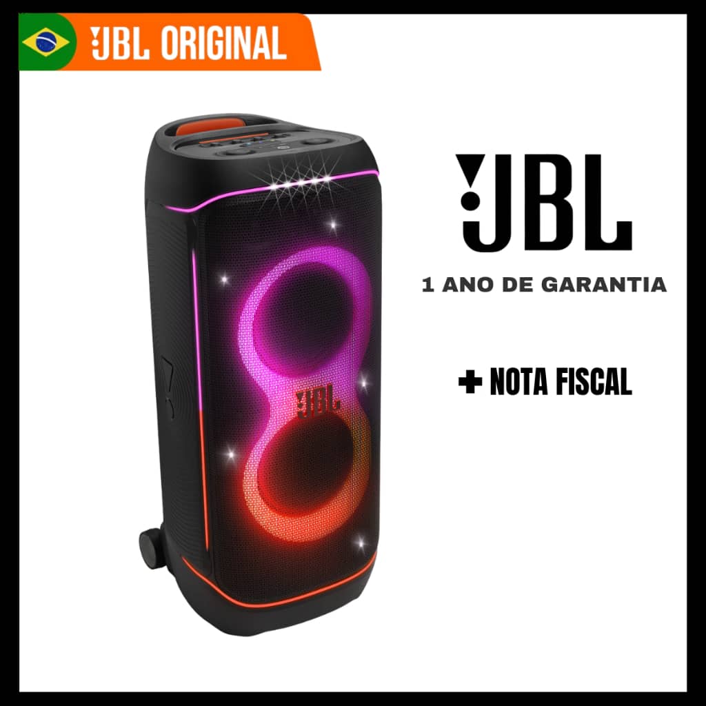 JBL PartyBox 720, Som JBL Pro superior, Show de luzes futurista, Até 15 horas de reprodução.