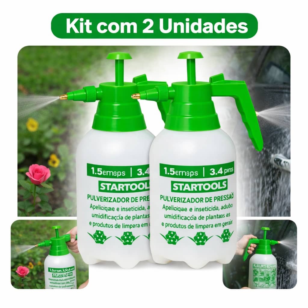 Kit Com 1 ou 2 Pulverizador de Pressão 1,5L Borrifador Manual Jardim Limpeza