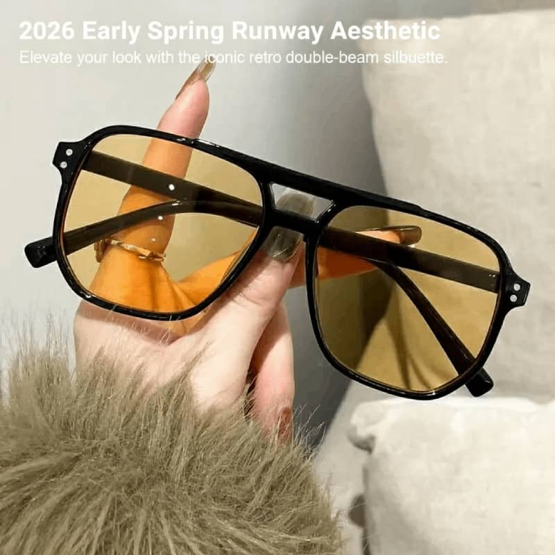 Óculos De Sol Retrô De Feixe Duplo , Armação Grande , Proteção UV , Lentes Oceânicas , Moda Minimalista , Unissex