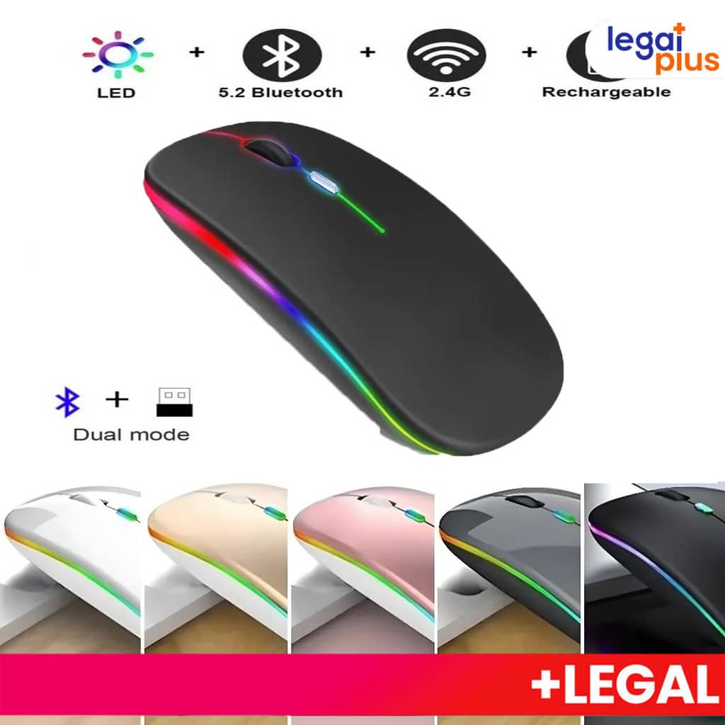 Mouse Sem Fio Recarregável Led RGB Clique Silencioso 2.4 Ghz Ergonômico Gamer Home Office