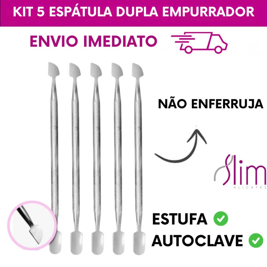 Kit Slim Profissional – 5 Espátulas Duplas Inox Cirúrgico para Unhas