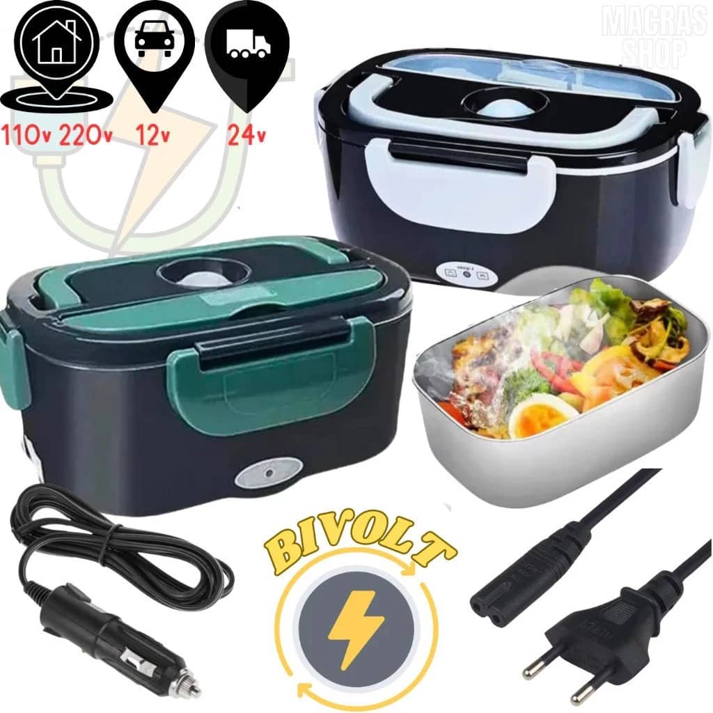 Marmita Elétrica Veicular- Aquece em 30 Min | 110V/220V e 12V/24V | Prática e Portátil | para Caminhão/Carro