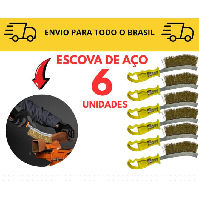 Kit 6 Escova de Aço Cabo Manual / Limpeza / Churrasqueira / Ferrugem / Ferramenta Profissional