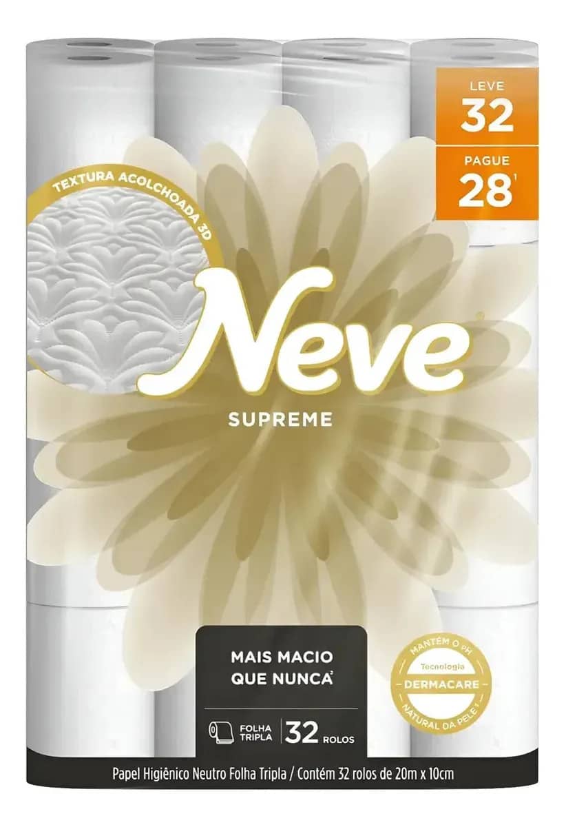 Papel Higiênico Neve Supreme Folha Tripla Leve 32 Pague 28