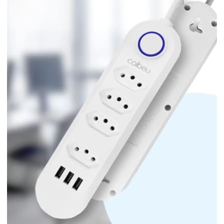 COIBEU Extensão Elétrica 2m Com 4 Tomadas e 3 Entradas USB com Botão B04U-Promoção