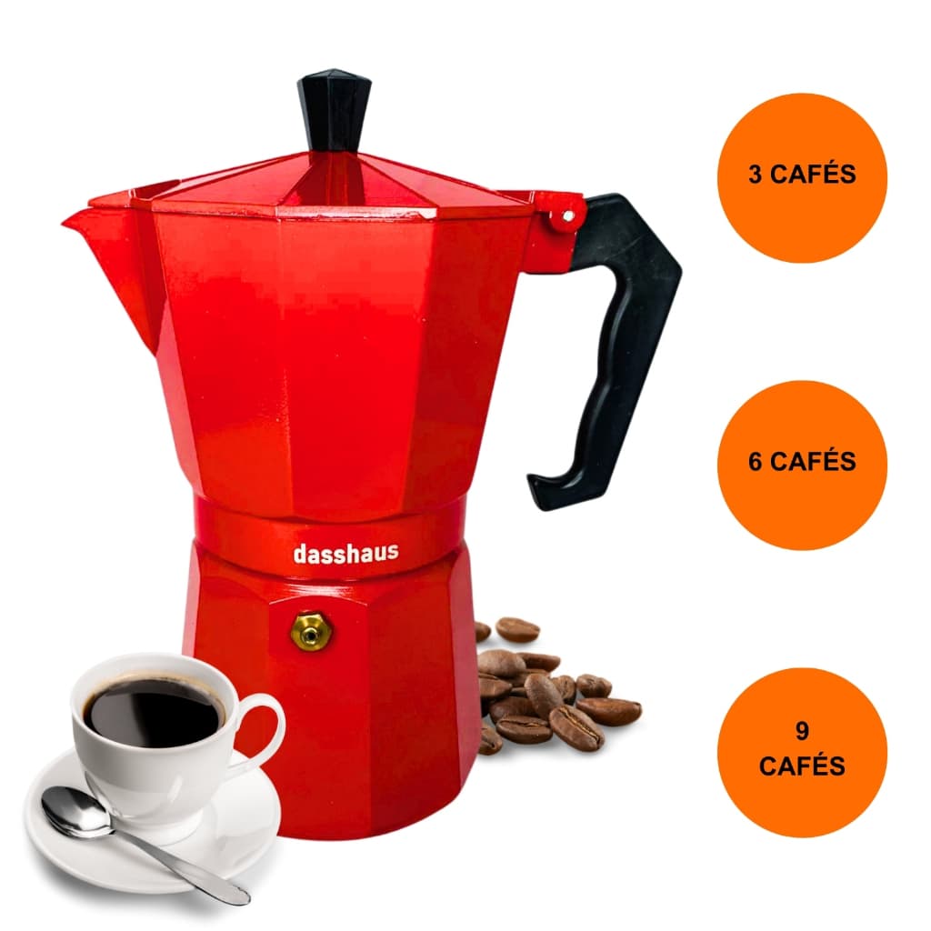 Cafeteira Italiana 3 / 9 Cafés de Alumínio Vermelho Moka Express