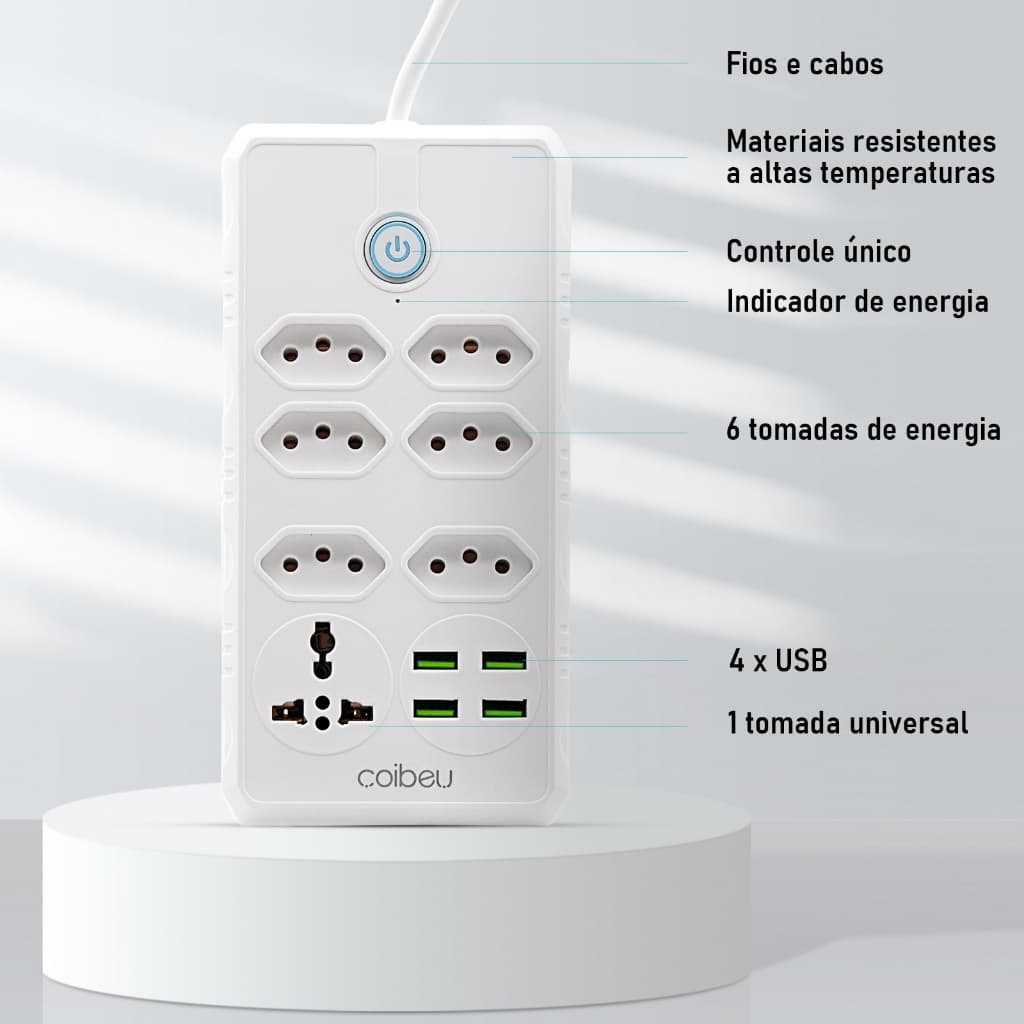 Extensão Filtro De Linha Segurança 5 Tomadas 4 Usb E Usb C de 5 m-Promoção