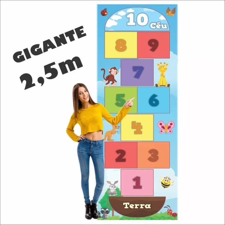 Tapete Amarelinha Infantil Grande Em Lona Zoológico animais, Melhor Que Eva, Não Rasga, Jogo da Amarelinha pedagógico Brinquedo para presente de aniversário, dia das crianças, natal, p/ menino ou menina. 2 e 3 anos, 4 e 5 anos, 6 e 7 anos,  8 e 9 anos
