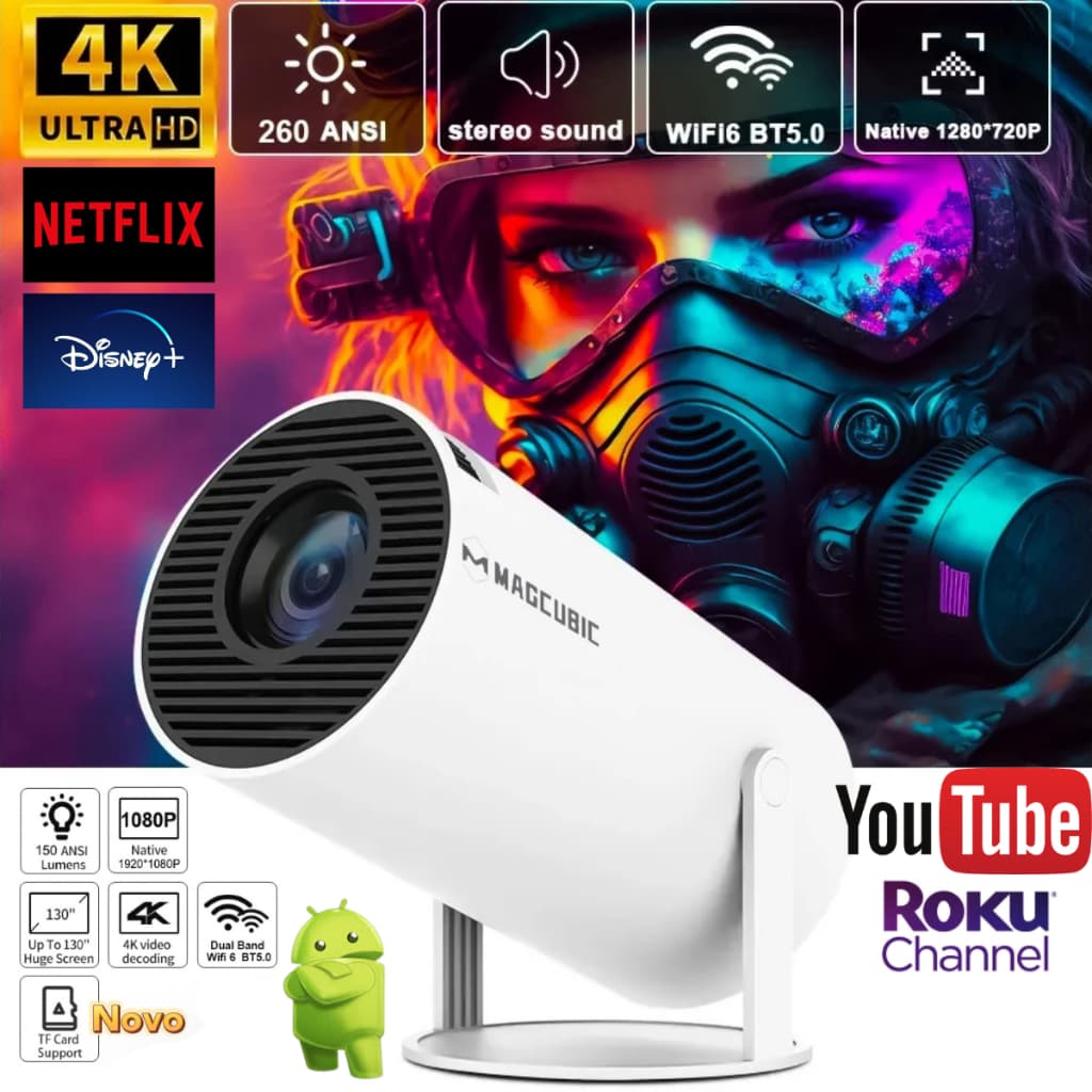 Projetor Android 4K Smart HD 150 Polegadas Celular Portátil Wifi HDMI Xbox Ps PC 4K HY300 Bluetooth
