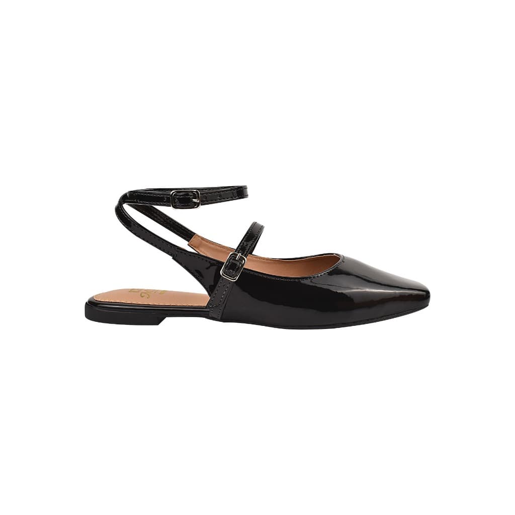 Sapatilha Slingback Feminina Rasteira Bico Quadrado Tira Moda Em Verniz Mary Jane Confortável