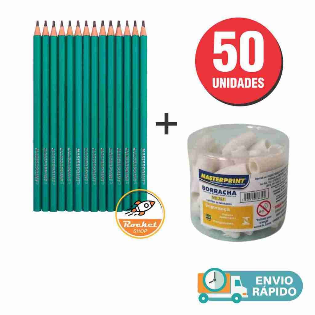 Lápis de Escrever Nº2 Preto + 50 Borracha Branca Promoção, Material Escolar, Desconto