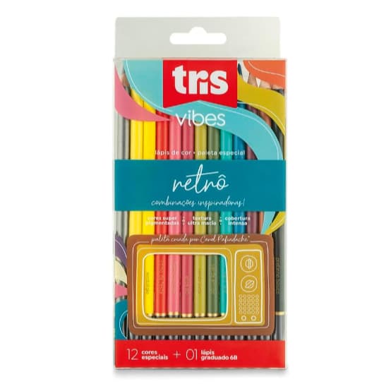 Lapis Cor Tris Vibes Retro 12 Cores + 1 Lapis Grafite 6B