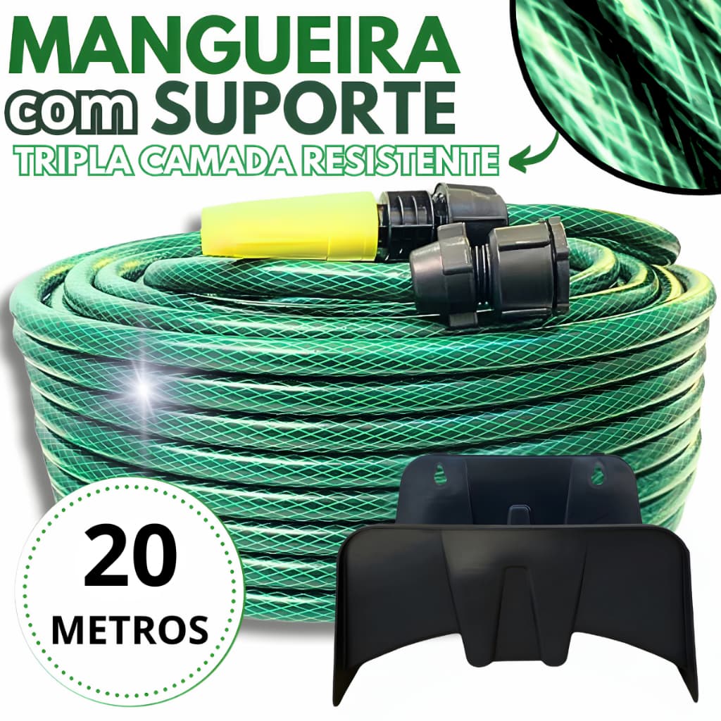 Mangueira Jardim 20 Metros Resistente Flexivel Reforçada Trançada com Esguicho Forte Tripla Camada