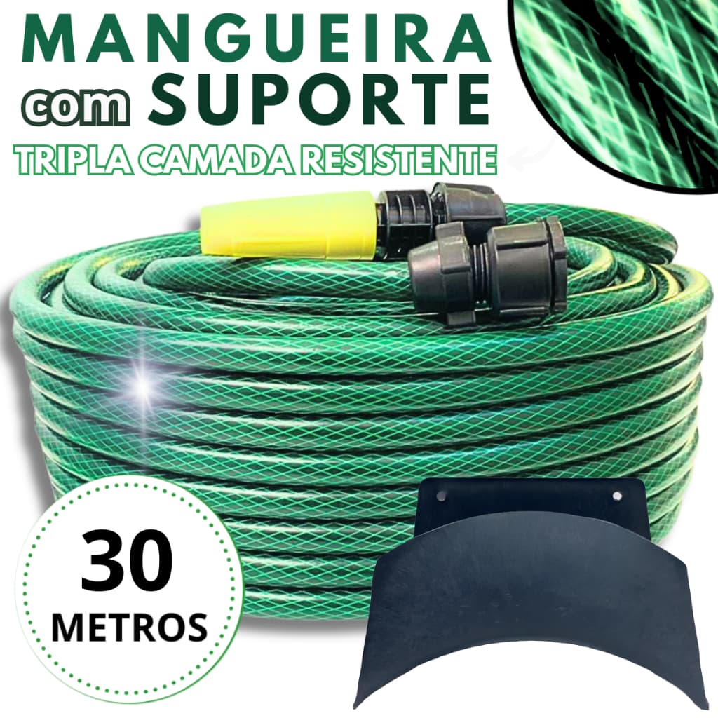 Mangueira Jardim 30 Metros Resistente Flexivel Reforçada Trançada com Esguicho Forte Tripla Camada