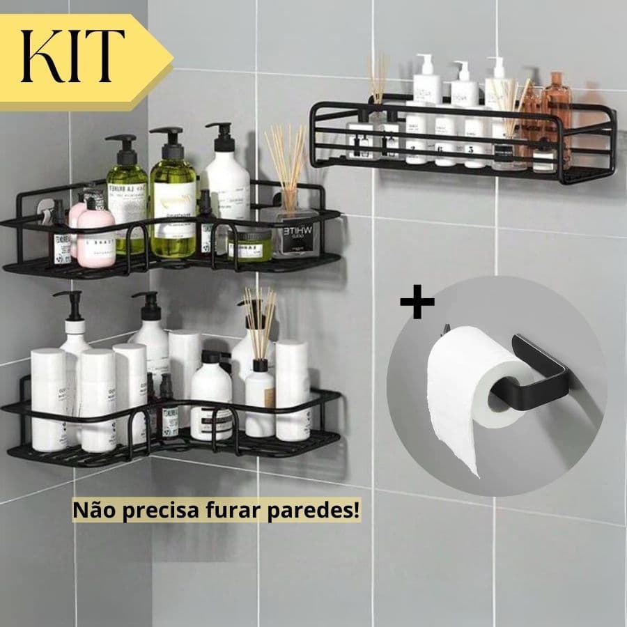 Suporte de Banheiro Alto Adesivo Organizador de Parede Sabonete Shampoo Condicionador e Papel1/2/3/4