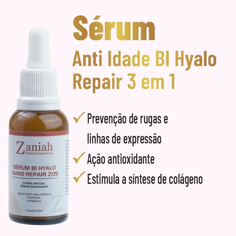 Sérum Anti-idade Hyalo Repair Z05 - Ácido Hialurônico, Pantenol e Vitamina E - Zaniah Dermocosméticos