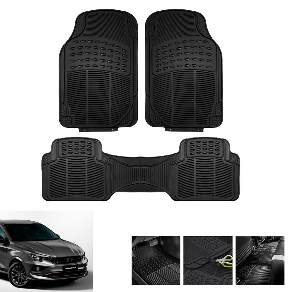 TAPETE DE BORRACHA CARRO AUTOMOTIVO DE LUXO UNIVERSAL 3 PÇS ANTIDERRAPANTE REFORÇADO JOGO TAPETE CARRO