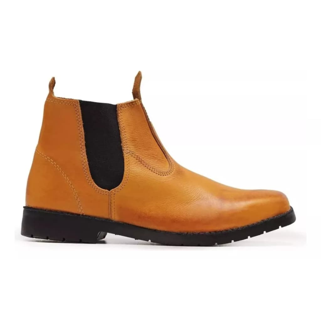 Botina Bota Mateira Masculina Couro Resistente Leve Solado Pneu Costurado Colado Casual Trabalho