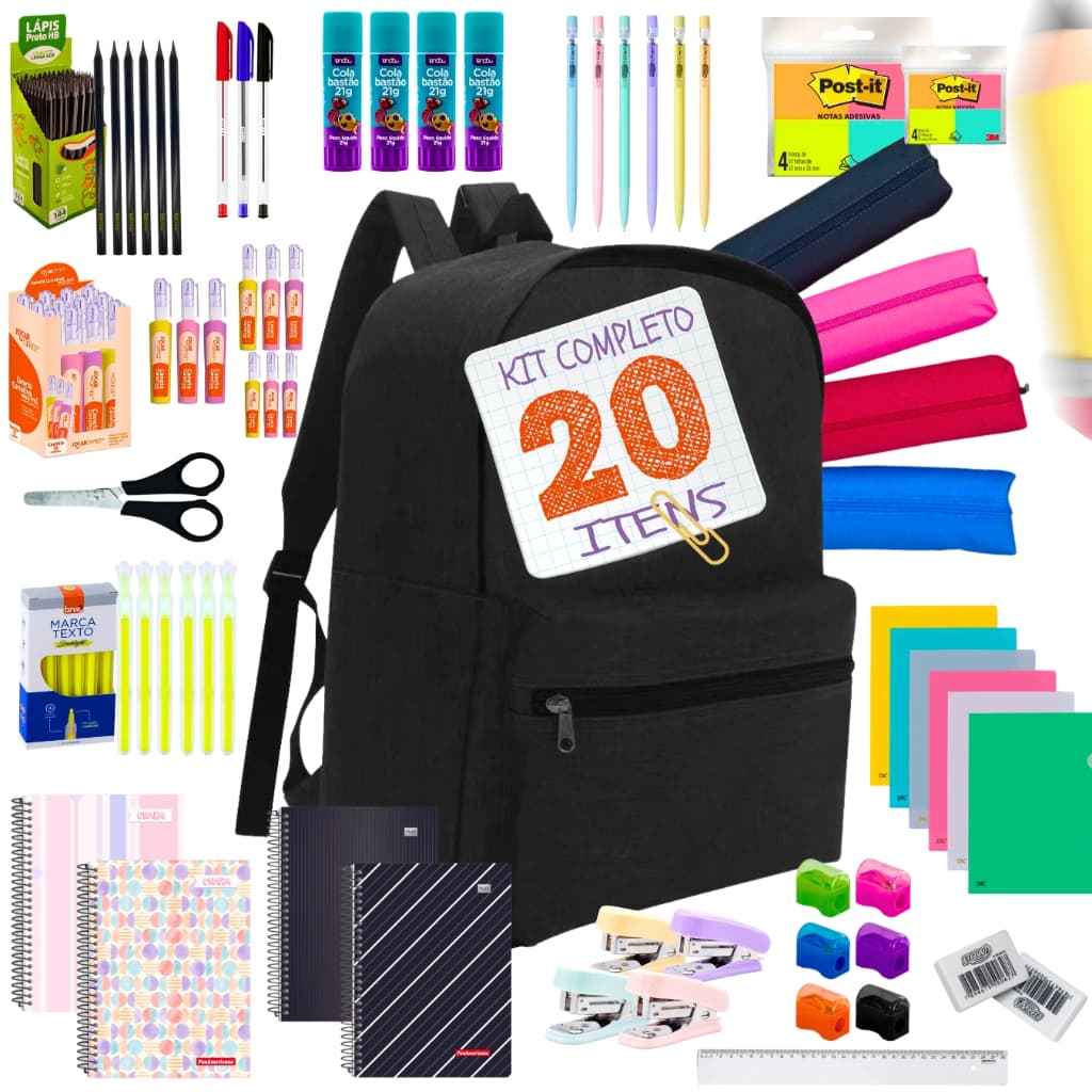 Material Escolar Kit Completo Ensino Médio Faculdade Cursinho Mochila Caderno Estojo Atacado