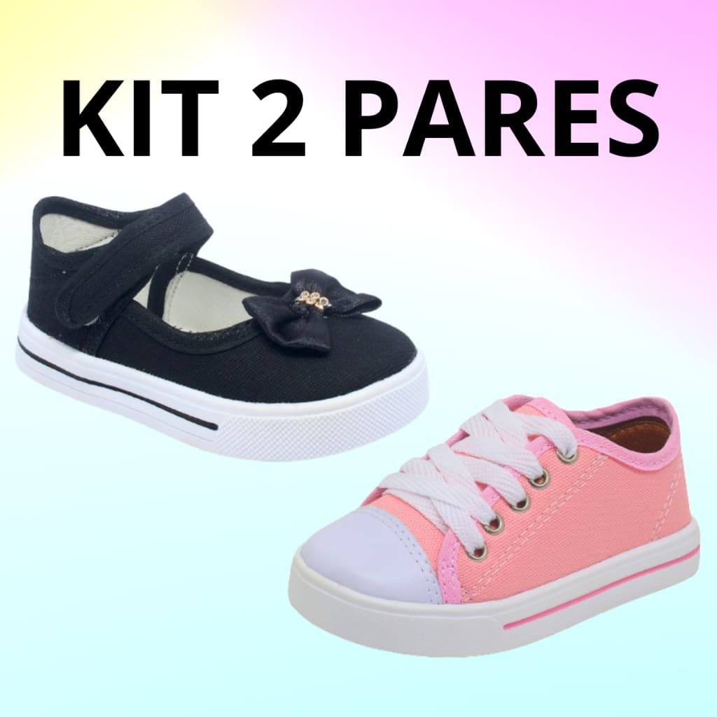 Kit 2 Pares Tênis Infantil Menina Boneca Bailarina Volta as Aulas Macio Confortável Elegante