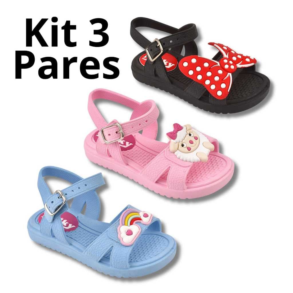 Kit de 3 Pares de Sandalias de fivela Infantis para Menina.Conforto e Estilo.Drika Calçados