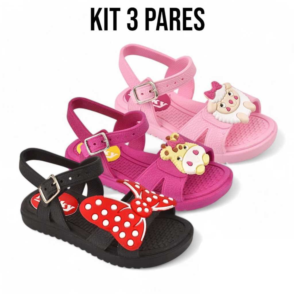 Kit 3 pares de Sandalia infantil menina.Conforto e Estilo.Drika Calçados.